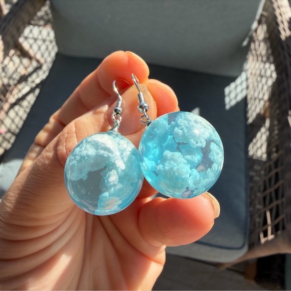 Blue Cloud Sphere Earrings - Picture 11 of 12